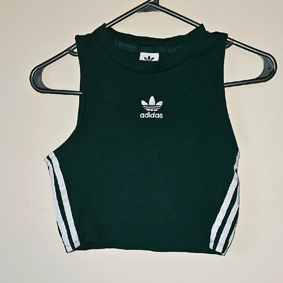 adidas Tops - 💙Adidas Green Crop Top with White Stripes